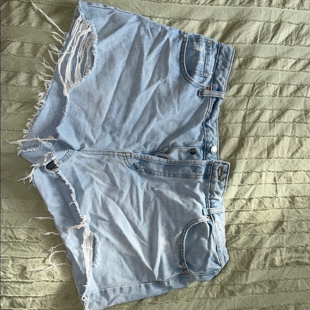 Distressed Light Blue Denim Shorts